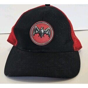 Bacardi Rum Hat Baseball Cap Red Black Bat Logo Snapback Mesh Trucker OSFA
